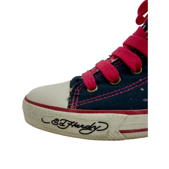 Vintage Y2K Ed Hardy x Christian Audigier Tattoo Print Frayed High Top Sneakers - Picture 14 of 16
